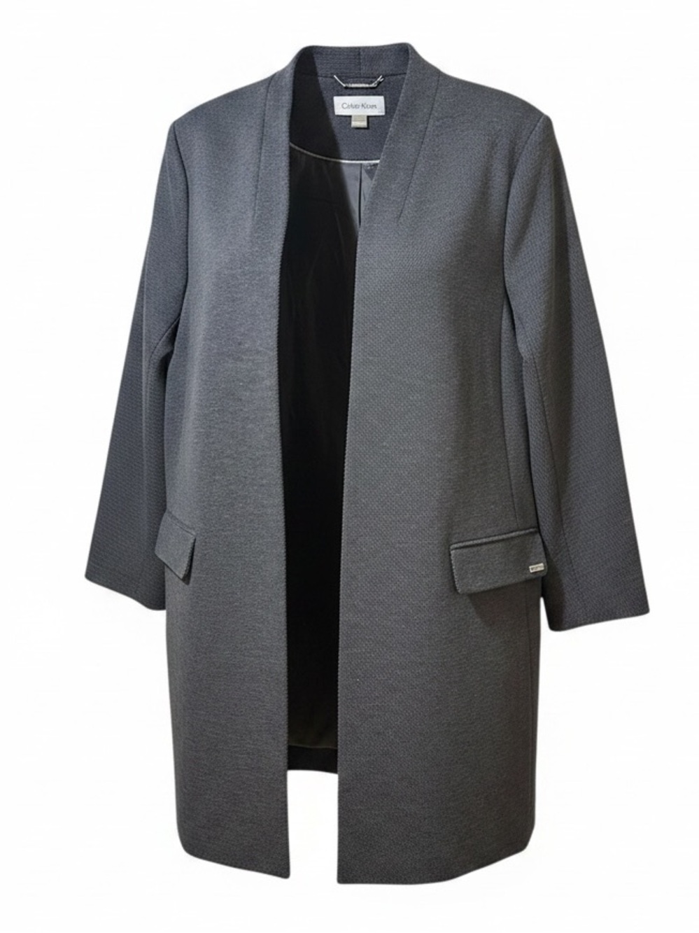 CALVIN KLEIN dark gray open front no collar mid length coat/jacket 22W - NWT!